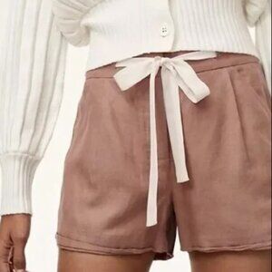 Aritzia Wilfred Allegra Lyocell Linen Blend Shorts in Nutmeg Sz 2